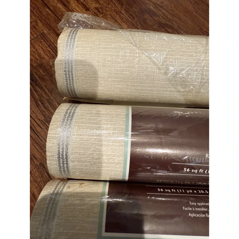 Allen Roth Linen Stripe Textured Wallpaper Roll 56 Sq‎ Ft 4 Rolls 11 yd x 20.5in - Picture 5 of 8